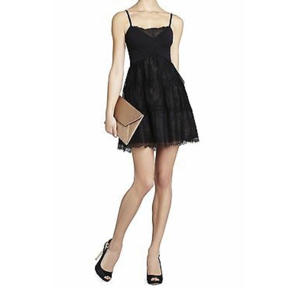 NWT  BCBGMAXAZRIA BLACK JOSANNA LACE PONTE BODICE DRESS